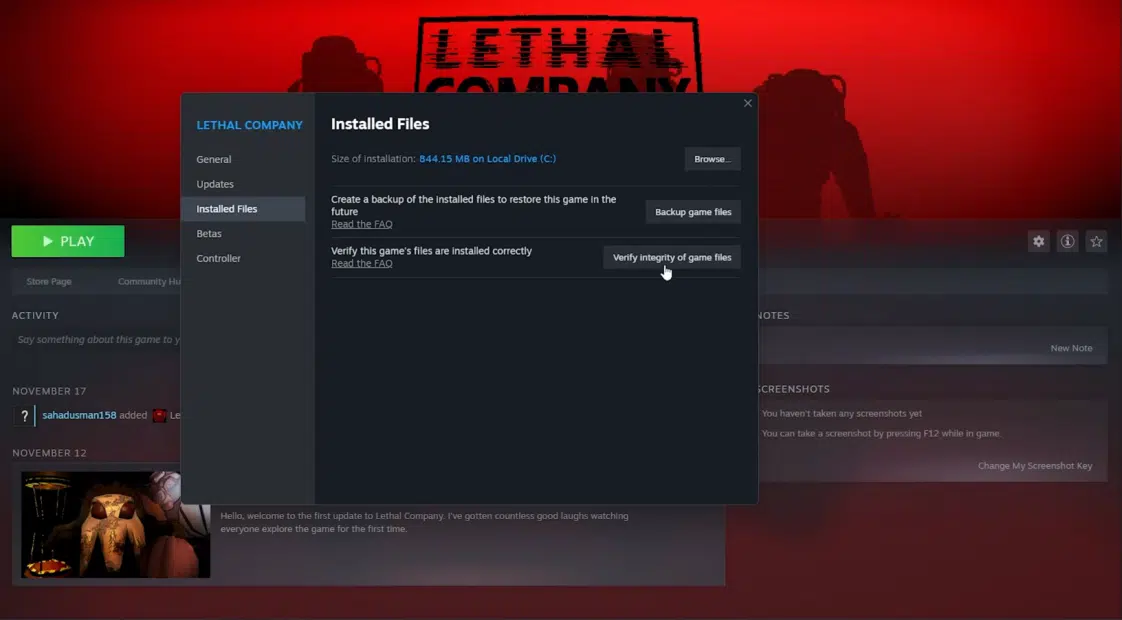 Memverifikasi file game untuk Lethal Company.